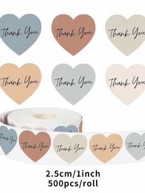 500 piece Heart "Thank You" Sticker Roll